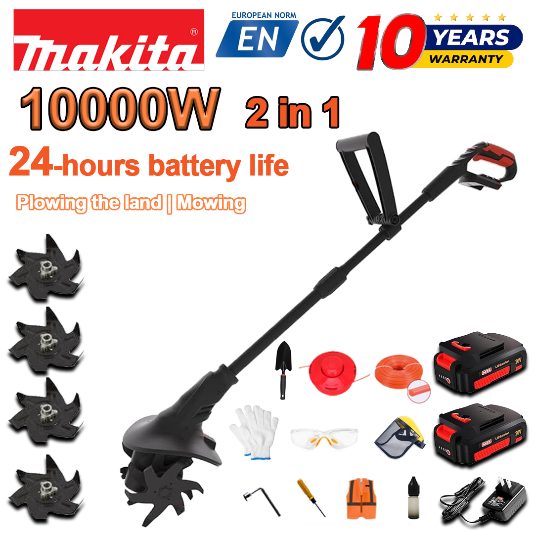 (Duração da bateria 24 horas) Charrua de 10000 W + bateria de lítio de 96 V * 2 + carregador rápido * 1 + pá * 1 + faca de lavoura * 4 + disco de corte * 1 + corda de corte * 1 + vários acessórios
